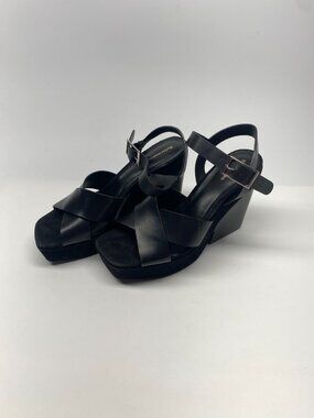 Reformation Womens Juna Black Leather Suede Strap Platform Sandal Sz 7